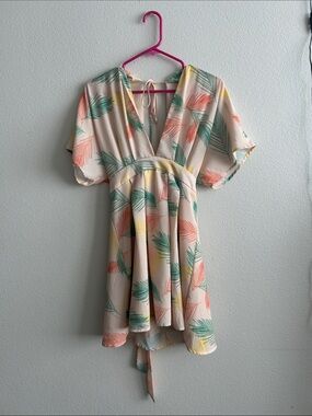 Blush Tropical Leaf V-Neck Mini Dress